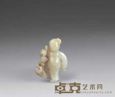 明 白玉刘海戏金蟾 高6.6cm；宽5cm